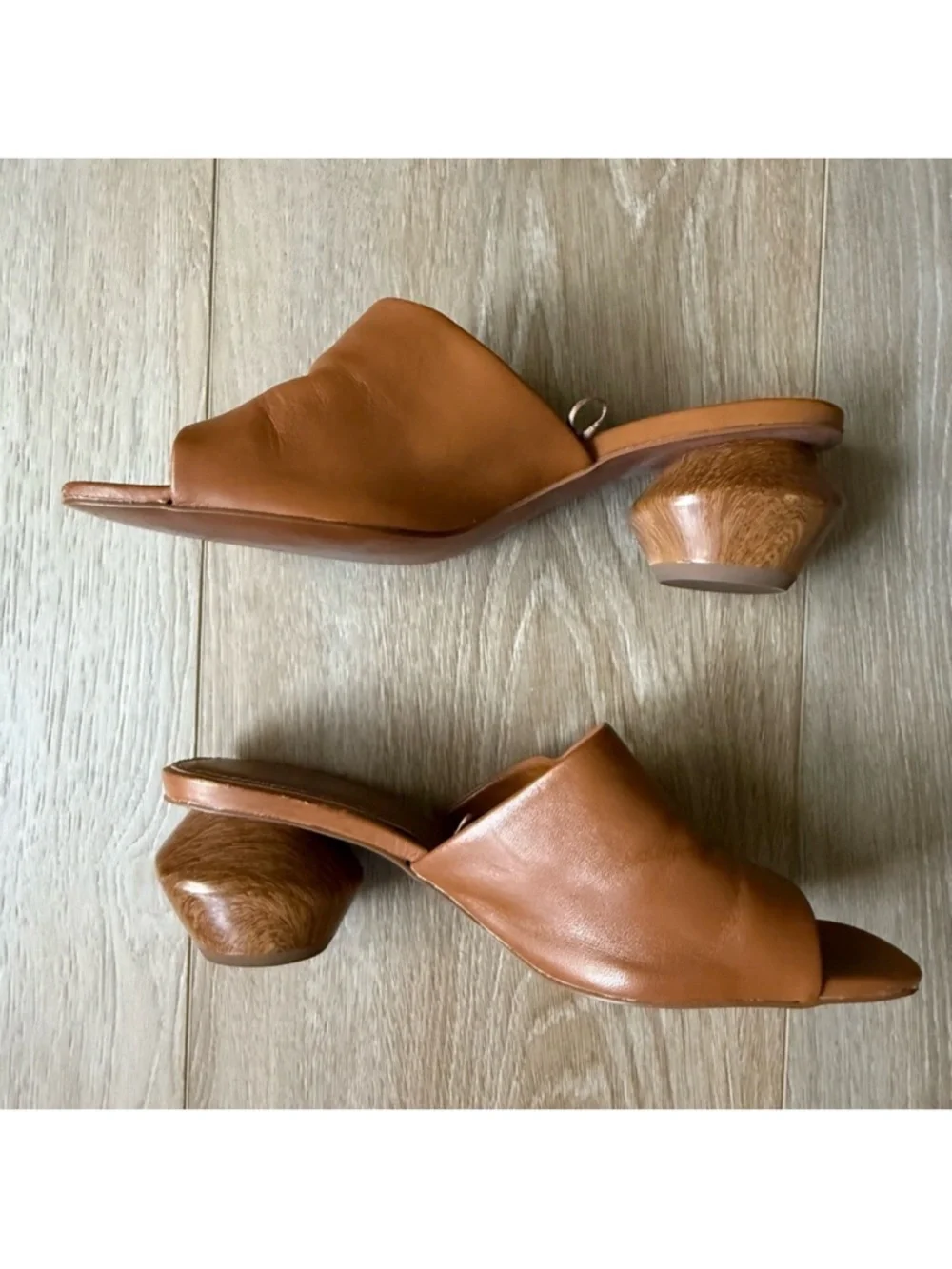 Zara Tan Leather Open-Toe Mule Sandals - Picture 7 of 9